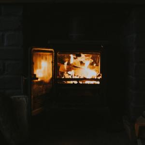 un fuoco in una stufa a legna